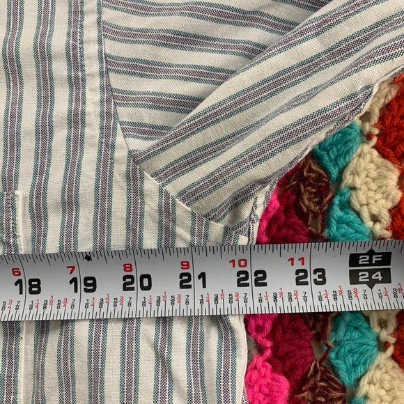 Vintage 80s Sears Roebuck Stripe Menswear Oversized Button Up Short Slee… - Picture 9 of 12